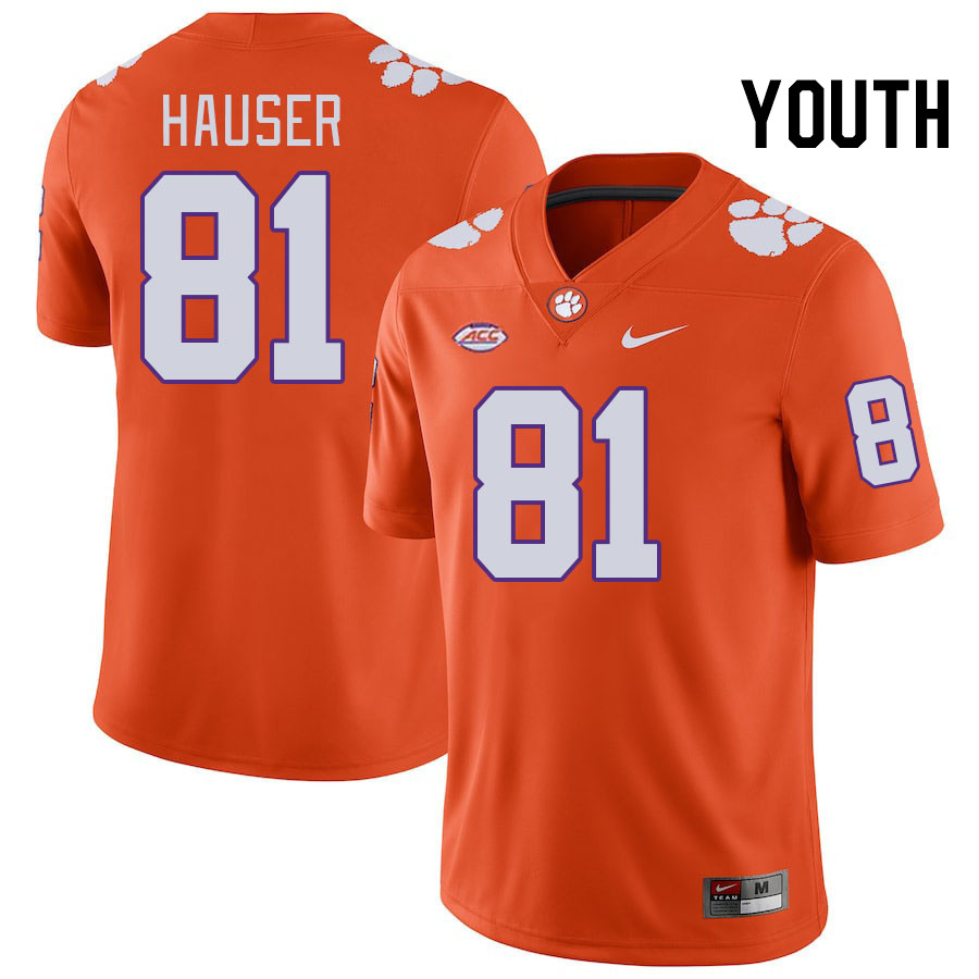 Youth #81 Nolan Hauser Clemson Tigers College Football Jerseys Stitched-Orange